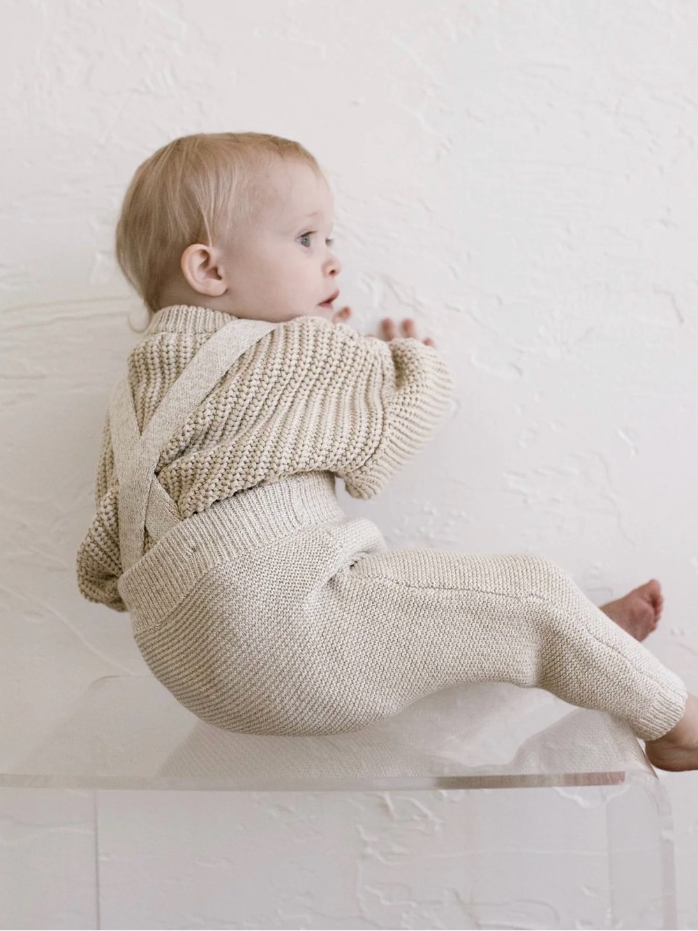 Oat Co ‘Oatmeal’ Knit Suspenders 6/12 months